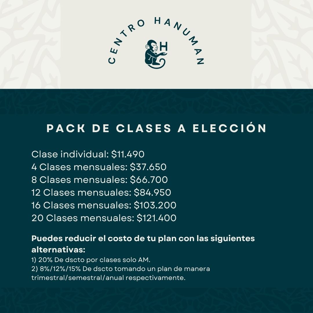 Precios de packs mensuales de clases grupales en Centro Hanuman