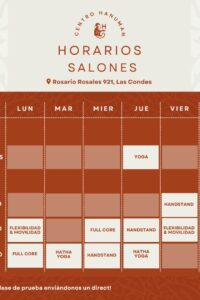Horarios de clases en salones de Centro Hanuman, Las Condes